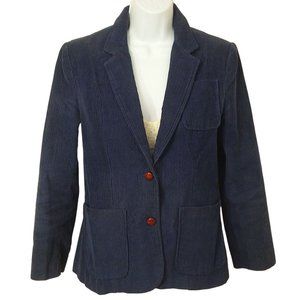 Vintage 80s Corduroy Blazer 2-Button Sport Jacket S/M Pockets Urban Preppy Navy